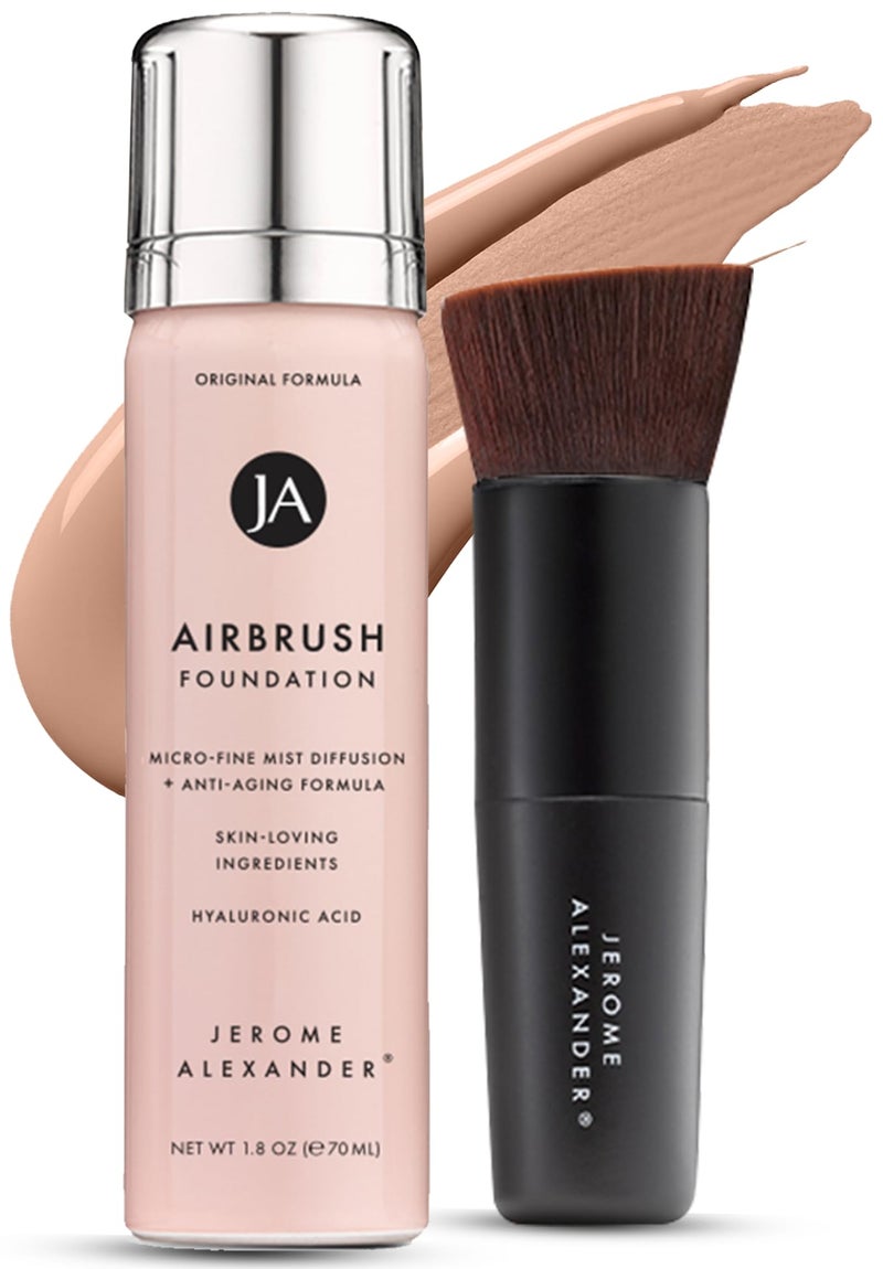 Jerome Alexander MagicMinerals AirBrush Foundation â€“ 2 Piece Set with Airbrush Foundation and Kabuki Brush - Spray Makeup with Anti-aging Ingredients for Smooth Radiant Skin - Warm Beige - Image 1